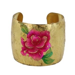 Handmade flower 🌺 cuff Bracelet with gold leaf